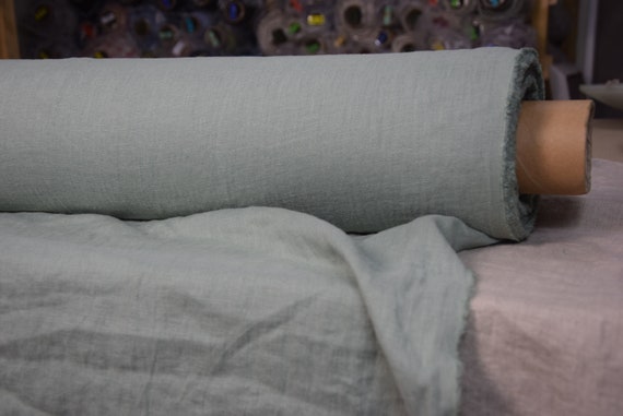 Pure 100% linen fabric "Gloria Antique Jade" 200gsm (5.90oz/yd2). Mid-weight, dense, washed, preshrunk. Gree-gray. B2B in bolts, WHOLESALE.