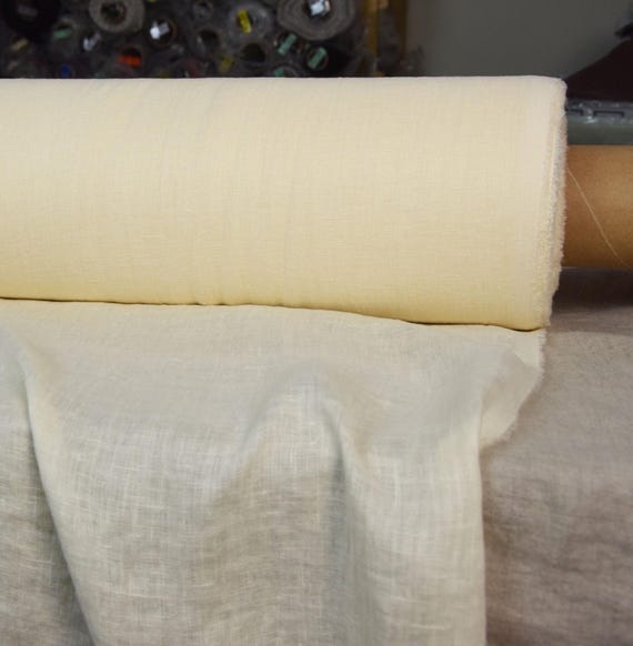 Lightweight Linen Fabric - "Serena Vanilla", Semi-Sheer 95gsm, Pure 100% Linen, Pale Yellow, Yellowish Off-White, Natural, Ready To Ship!