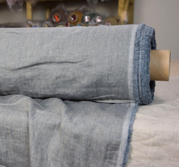 Linen Fabric - "Margarita Blue Smoke", Grayish-Blue Chambray, 190gsm, 100% Pure, Soft & Washed Beautiful Linen, Premium Linen, IN STOCK!