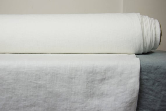 Pure 100% linen fabric "Aura Off-White", Lightweight 125gsm (3.7oz/yd2). Washed, softened, thin, densely tightly woven. WHOLESALE.