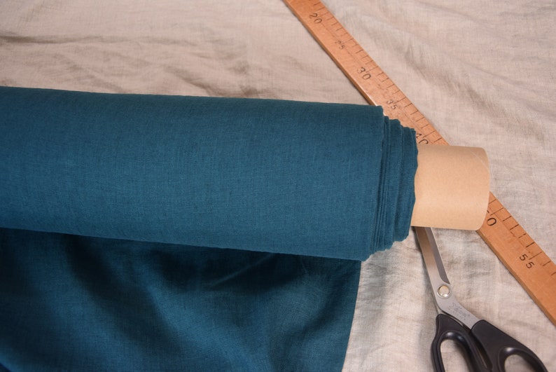 Pure 100/% linen fabric Gloria Saxony Blue 190gsm The last piece 1.80mx1.45m=71x57! Quite dark tealish-blue Washed-softened