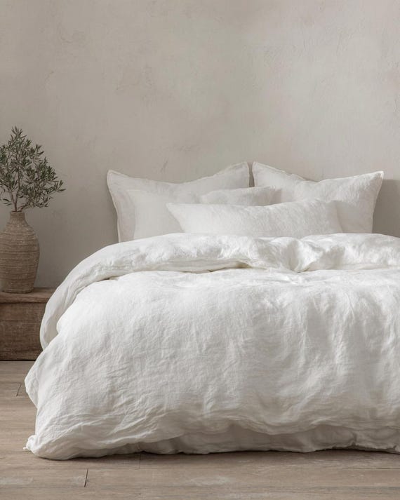 Linen Duvet Cover 100% Stone Washed Linen, White Handmade Doona/Comforter Cover, Different Standart & Custom Sizes, WHITE HAVEN collection.