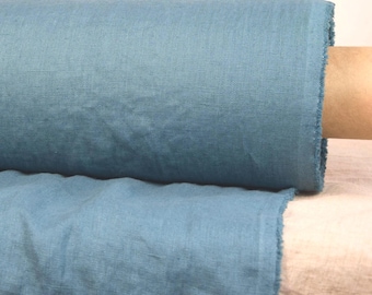 100% Pure Linen Fabric Gloria Blue Spruce by the Yard/Meter. Tightly Woven, Preshrunk, Soft 200gsm (6oz), Rich Blue-Green Hue, High-Quality.