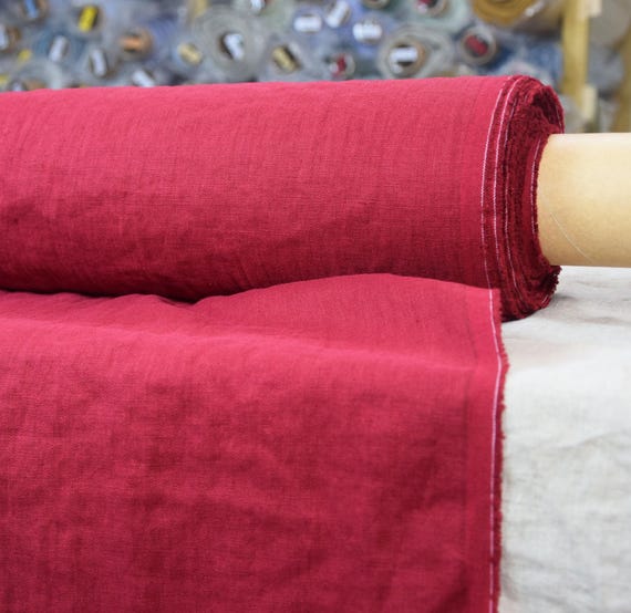 Linen Fabric - "Gloria Ripe Cherry", Deep Vibrant Red, 100% Pure, Washed & Durable, 200gsm (5.9oz), Beautiful Feel, IN STOCK!