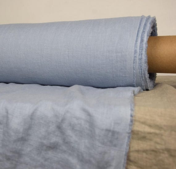 Linen Fabric - "Gloria Cashmere Blue", 100% Pure, 200gsm (5.9oz), Soft, Pre-Shrunk, High Quality, Light Pastel Blue. WHOLESALE Pricing!