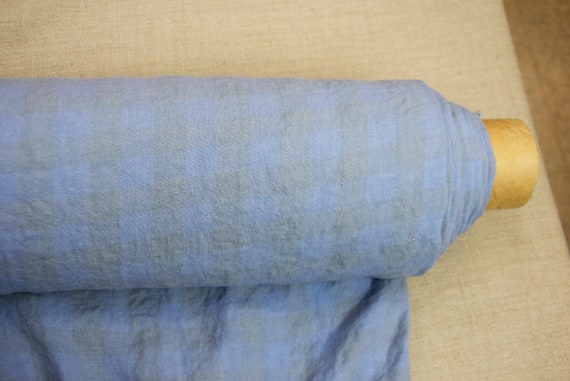 100% linen fabric "Stella Periwinkle Gingham" 190gsm (5.7oz/yd2). Checks 2cm Pre-shrunk. Naturally wrinkled. Pastel blue-violet. IN STOCK.