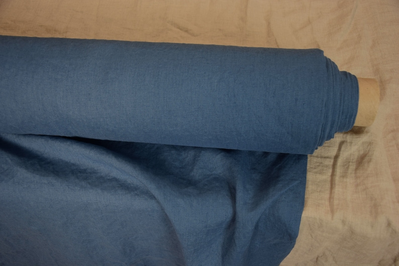 rich but not too bright shade of blue with a little azure hue Washed Deep Pure 100/% linen fabric Gloria California Blue 190gsm softened.