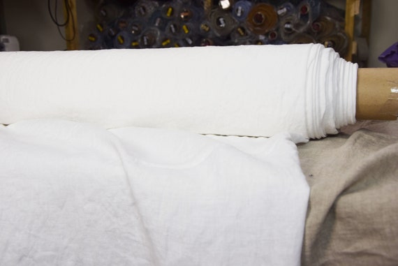 Elegant Pure Linen Fabric - "Gloria Stark White" 200gsm (6oz), Washed & Soft, Optical White, Bright white,  Pure white, for Sewing IN STOCK!