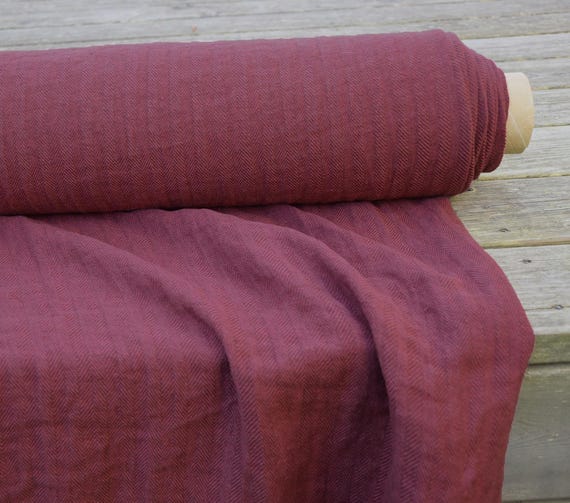 Luxurious 100% Linen Fabric - Sigma Beetroot Red Herringbone, 230gsm (6.8oz), Softened & Pre-Shrunk, Ready to Sew! IN STOCK!