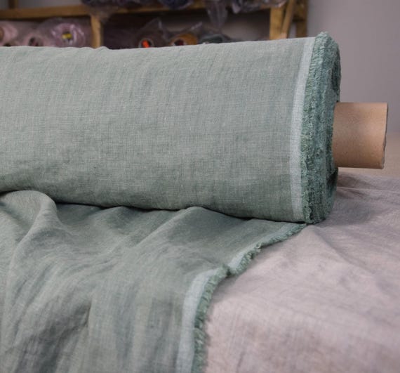 Linen Fabric - "Margarita Green Smoke", 190gsm, 100% Pure, Muted Grayish-Green Chambray, Perfect Quality, Soft & Washed! IN STOCK!