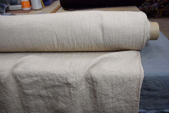 Pure 100% linen fabric "Aura Sesame" 125gsm (3.70oz/yd2). Sesame 15-1215. Warm beige with slight brown undertone. IN STOCK.