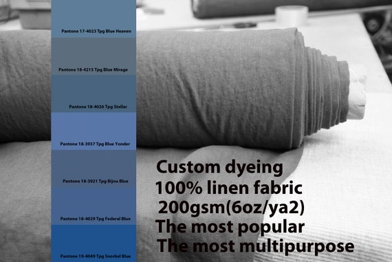CUSTOM DYEING 100% linen fabric 200gsm (6oz/yd2). Gloria - the most popular linen fabric. Choose color from Pantone blue pallette No 5.