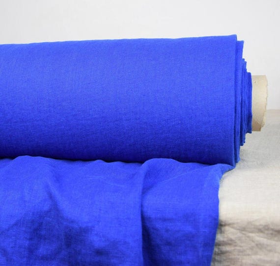 Linen Fabric - "Gloria Royal Blue", Soft & Washed, 100% Pure, 200gsm (6oz), 145cm (57") Wide, Deep Rich Shade, Beautiful Quality, WHOLESALE.