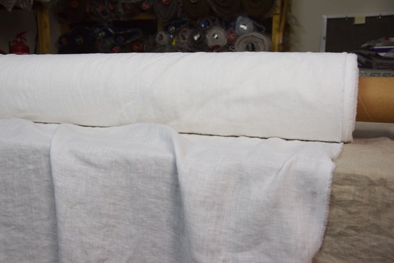 IN STOCK. Pure 100% linen fabric Augusta Stark White 160gsm(4.72oz/yd2). Optical white color without any tint. Washed-softened, pre-shrunk.