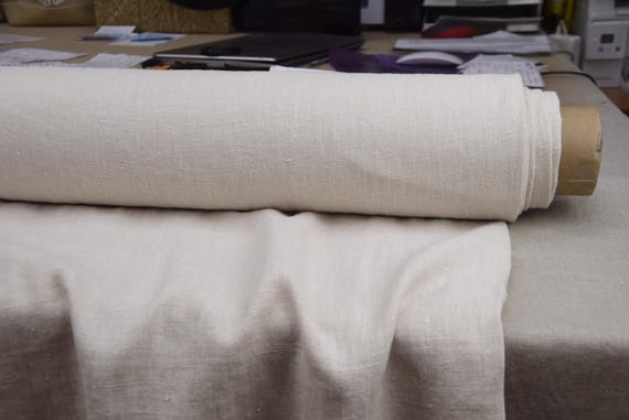 100% Linen Fabric Luna Warm Pearl. Heavyweight 290gsm/9oz. Very Light Creamy Beige-Ivory color. Premium Softened Linen By the Yard.