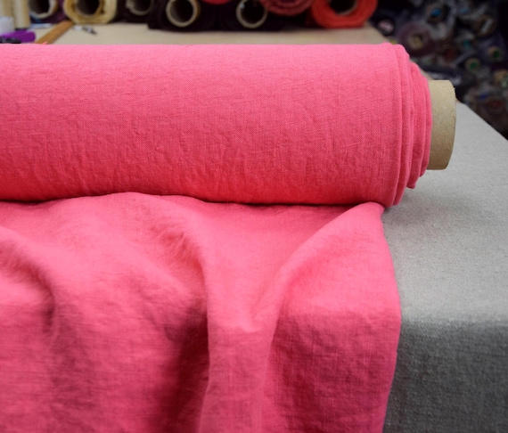 Premium Linen Fabric "Nata Punch Pink" 250gsm (7.3oz), Soft & Washed, Apparel fabric, Sewing fabric, Durable fabric, High Quality. IN STOCK!