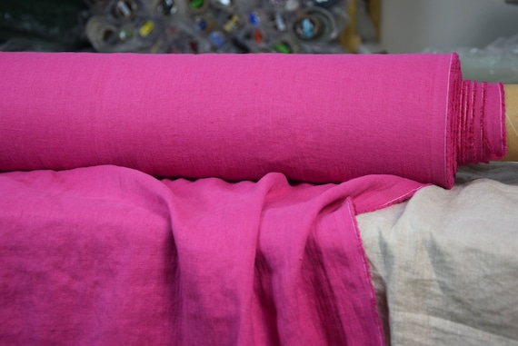 Pure 100% linen fabric Gloria Barbie Pink 190gsm (5.60oz/yd2). Deep and bright shade of magenta-pink.  Washe-softened. Widht 145cm (57").