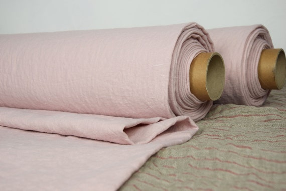 Pure 100% linen fabric Gloria Soft Pink. Medium weight 200gsm (5.6oz/yd2). Washed, Softened, Pre-shrunk. Pastel Rose Linen. By the Yard.