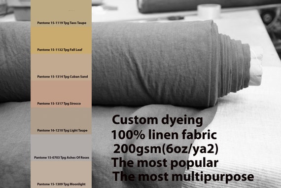 CUSTOM DYEING 100% linen fabric 200gsm (6oz/yd2). Gloria - the most popular linen fabric. Light brown, sand, taupe Pantone pallette No 27.
