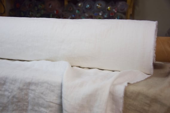 Linen Fabric "Nata Stark White" 250gsm/7.4oz, Optical White, Pure White, Medium-Heavyweight. Softened. 100% Pure Linen. In Stock!