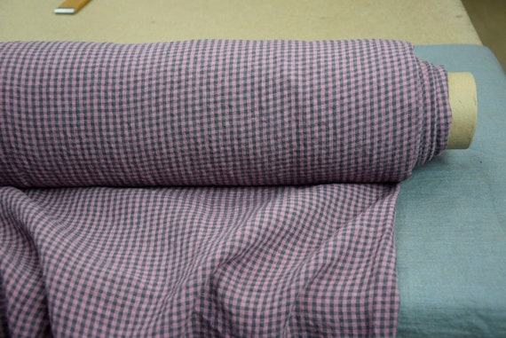 Pure 100% Linen Fabric "Augusta Pink & Gray Gingham" 170gsm (5oz/yd2). 3mm checks. Premium, Beautiful, Stylish, Preshrunk. IN STOCK.