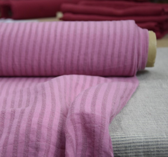 Lightweight Linen/Cotton Fabric "Barbara Precious Pink Striped", 120gsm (3.4oz), Premium Quality, Lovely Soft Texture, IN STOCK!