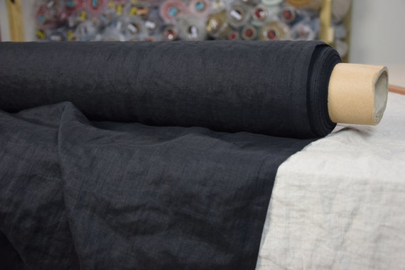 Fabric Pure 100% Linen "Aura Black", Lightweight 125gsm (3.7oz/ya2), Preshrunk, Soft. For Light Clothes Which Need Thin Fabric. IN STOCK.