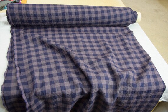 100% linen fabric "Stella Blue/Brown Gingham" 190gr/m2 (5.7oz/yd2). Pantone 19-0913 Hot Fudge. Deep brown color with reddish hue.