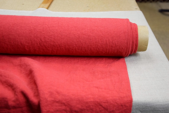 100% linen fabric Gloria Cherry Tomato Red 200gr/m2 (5.9oz/yd2). Pantone 17-1563 TPG color. Out of  STOCK. Made to order. Sample available.