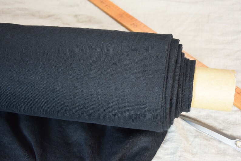 39x57 The last piece 1,00mx 1.45m Pure 100/% linen fabric Digna Black Twill 210gsm Twill weave Softened-washed rich solid black color
