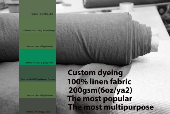 CUSTOM DYEING 100% linen fabric 200gsm (6oz/yd2). Gloria - the most popular linen fabric. Choose color from Pantone green pallette No 3.
