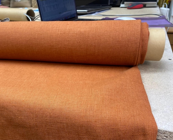 Pure Linen Fabric Nata Pumpkin Spice – 250gsm (7.4oz) Soft Medium-Heavy / Mid-heavy Linen, Orange-Brown, By the Yard.
