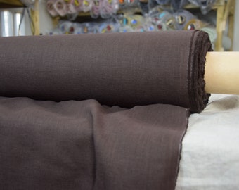 IN STOCK. Pure 100% linen fabric Gloria Dark Chocolate 200gsm (6oz/yd2). Dark brown color. Washed-softened.