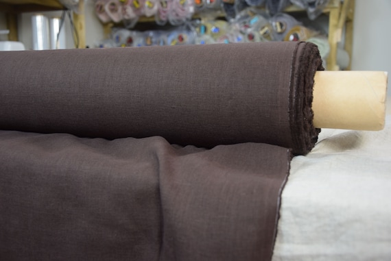 WHOLESALE. Pure 100% linen fabric Gloria Dark Chocolate 200gsm (6oz/yd2). Dark brown color. Washed-softened.