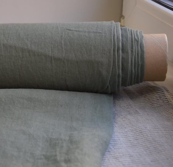Linen Fabric "Augusta Artichoke Green", Dusky Gray-Green, Soft Creased Texture, Washed 170gsm/5oz, Premium Quality, Lovely Shade, IN STOCK!