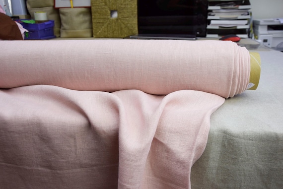 Pure Linen Fabric "Nata Rose Quartz", Pastel Pink, Washed, Softened, 240 gsm, Densely Woven for Apparel & Home Decor, by the Yard. IN STOCK!