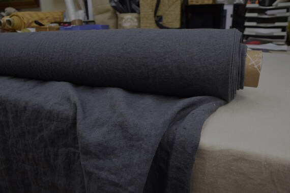 100% Linen Fabric Luna Anthracite. Heavyweight 290gsm/9oz. Dark Gray Premium Stylish Soft Creased Linen Material By the Yard.