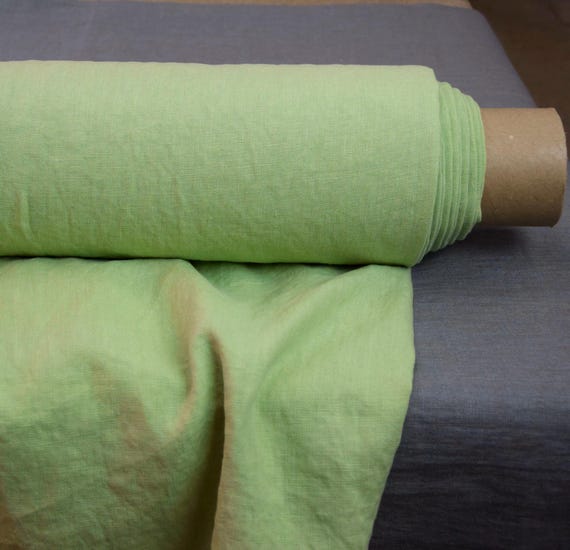 Fabric Linen "Gloria Spring Green", Vibrant, 200gsm/6oz, Premium Quality, Creased, 100% Pure, Original OOAK Linengraphy Design, IN STOCK!