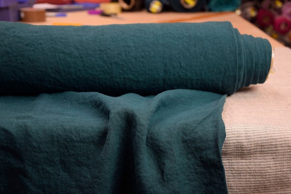 Pure Linen Fabric "Margarita Deep Teal" Medium Weight 200gsm(6oz/yd2). Blue-Green. Premium 100% Linen, Stonewashed, Pre-shrunk. IN STOCK.