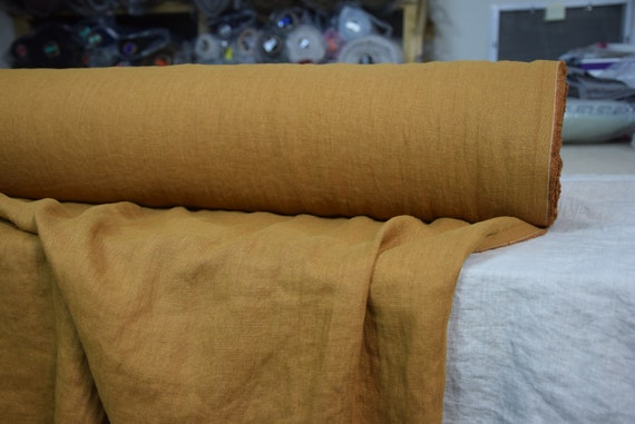 Linen Fabric "Gloria Burnt Sugar" 200gsm(6oz/yd2). Warm Earthy Brown Similar to Dark Caramel, Toffee. Preshrunk 100% Pure Linen. IN STOCK.