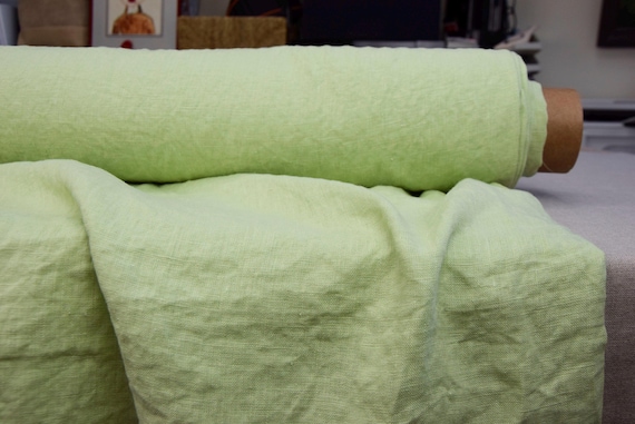100% Fabric Linen "Gloria Fresh Green", Vibrant Light Greenery Color, 200gsm/6oz, Premium Quality, Creased, Preshrunk, Washed. IN STOCK!