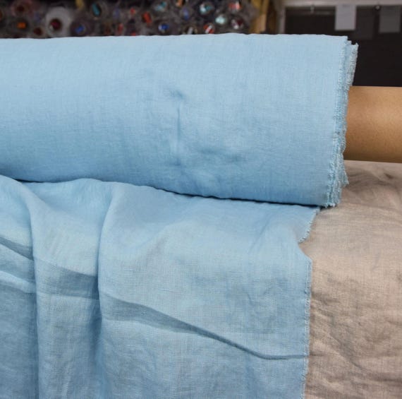 Linen Fabric "Aura Turquoise Haze", Light Blue, Washed, Soft, Lightweight 125gsm (3.7oz), Tightly woven, Opaque, High Quality, IN STOCK!