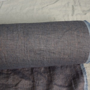 May include: A roll of dark gray linen fabric with a subtle texture. The fabric is rolled up and secured with a brown cardboard tube.