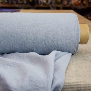 Linen Fabric &quot;Augusta Blue Iris&quot;, 100% Pure, 170gsm (5oz), Beautiful Soft Pastel Blue, Washed & Ready for Summer Sewing Projects! IN STOCK!