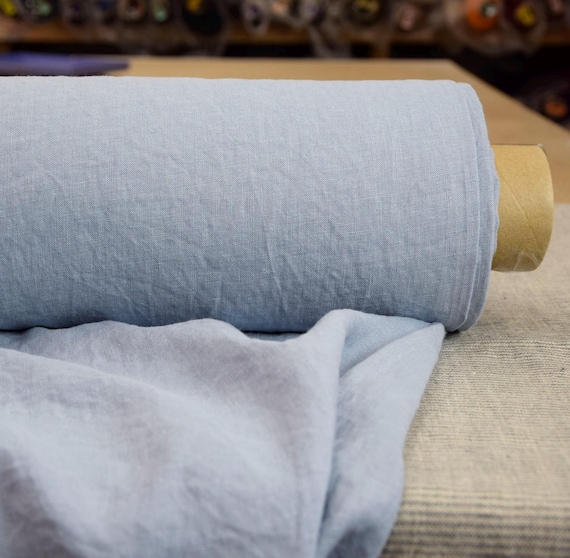 Linen Fabric "Augusta Blue Iris", 100% Pure, 170gsm (5oz), Beautiful Soft Pastel Blue, Washed & Ready for Summer Sewing Projects! IN STOCK!