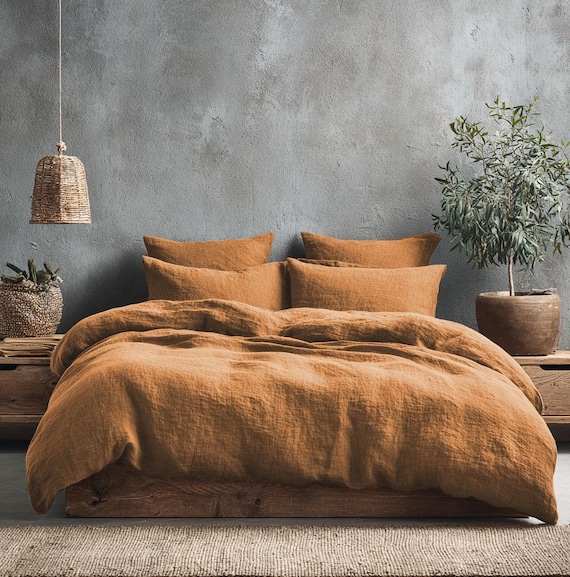 Linen Duvet Cover 100% Stone Washed Linen, Goldened Brown Handmade Doona/Comforter Cover, Standart & Custom Sizes, TERRA BRONZE collection.