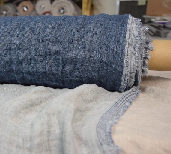 Double-Faced Linen Fabric - "Vita Navy", Fluffy & Soft, 230gsm (6.8oz), Washed, Preshrunk, OUT OF STOCK.