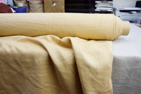 Linen Fabric "Gloria Light Buff-Brown". 200gsm/6oz. Pure 100% Linen. Light Brown with Yellow Undertone. Pre-shrunk. By the Yard. IN STOCK!