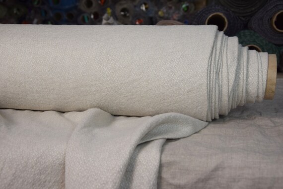 Temporarily OUT OF STOCK. Pure 100% linen fabric Runa Beige Mini Diamond 200gsm. Small rhombus white/undyed flax. Pre-washed softened.