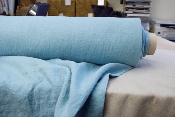 Linen Fabric "Gloria Duck Egg" 200gsm/6oz. Blue-Green. Pure 100% Linen. Pre-shrunk, Creased, Soft. Premium Quality Linen. Ready to Ship!